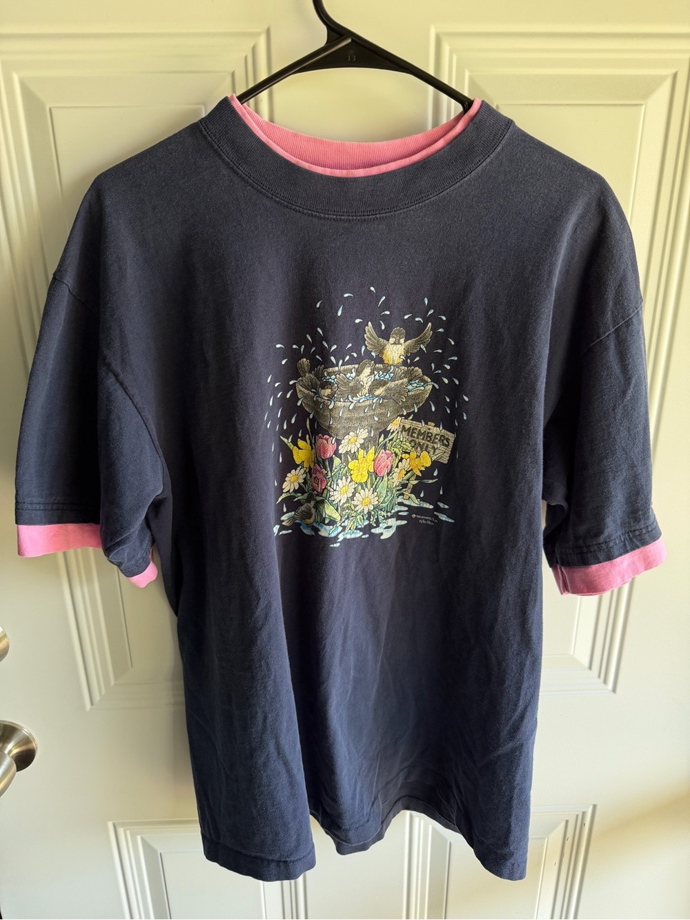 Vintage 1990s Morning Sun ringer shirt featuring a bird bath graphic size 1X